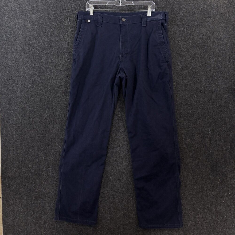 Carhartt FR Pants Men's 34x32 Navy Blue Canvas Flame Resistant Chino Workwear